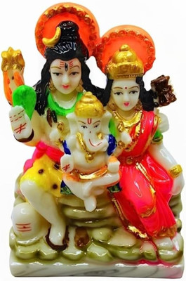DARIDRA BHANJAN Lord Shiva Parvati Kartikeya and Ganesha Murti Shiv Family Parivar Idol Decorative Showpiece  -  15 cm(Marble, Multicolor)