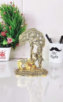 DreamKraft Metal Krishna Idol Statue with Kamdhenu Cow Standing Under Tree for Pooja Room Decorative Showpiece  -  17 cm(Aluminium, Gold)