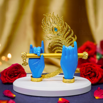 Ekhasa Lord Krishna Hands with Flute Showpiece | Krishna Statue for Car Dashboard Decorative Showpiece  -  10 cm(Resin, Blue, White)