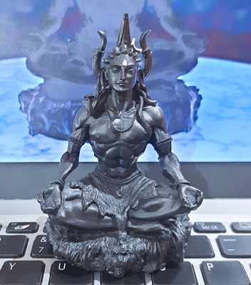 KRAAFTIQUE Adiyogi Mahayogi Shiva Statue Mahadev Idol for Home & Office Decorative Showpiece  -  9 cm(Marble, Black)