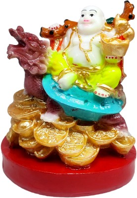 G LOOKS Laughing Buddha Home Decor Dragon Turtle Buddha Statues Good Luck Feng Shui Decorative Showpiece  -  13 cm(Polyresin, Maroon)