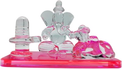 salvusappsolutions Crystal Glass Statue Idol of Lord Shiva, Ganesha, and Nandi (Pink_4x2.5 inch) Decorative Showpiece  -  6 cm(Crystal, Pink)