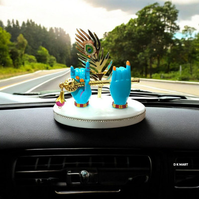 D K MART Lord Krishna Hands Flute Idol For Car Dashboard, Pooja Place or Office Table Decorative Showpiece  -  10 cm(Marble, Blue)