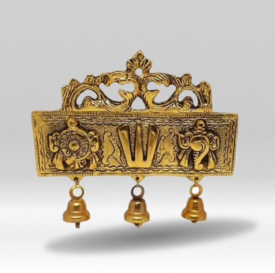 Tanso Brass Plated Shankh Chakra Tilak For Wall Hanging| Shankh Chakra Tilak for Door Decorative Showpiece  -  16 cm(Metal, Gold)