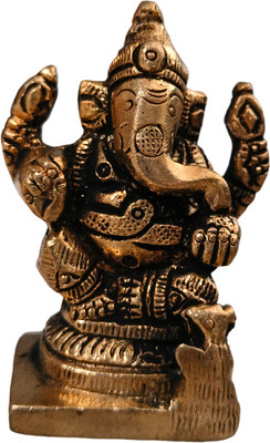 Spherulemuster Brass material Ganeshji murti with Antique Finish Decorative Showpiece  -  6 cm(Brass, Gold)