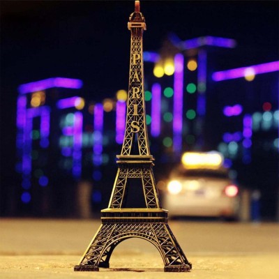 DeoDap Antique Finish 3DMetal Paris Eiffel Tower Metal Craft Famous Landmark Building Decorative Showpiece  -  13 cm(Metal, Gold)