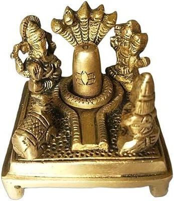 PujaSamadhaan Lord Shiv Parivar with Shivling Shri Kartik Ganesh Parvati and Nandi Decorative Showpiece  -  9 cm(Brass, Gold)