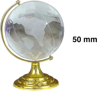 CRYSTU Glass World Globe With Golden Stand For Decorative Showpiece, Globe For Success Decorative Showpiece  -  5 cm(Glass, Metal, Clear, Yellow)