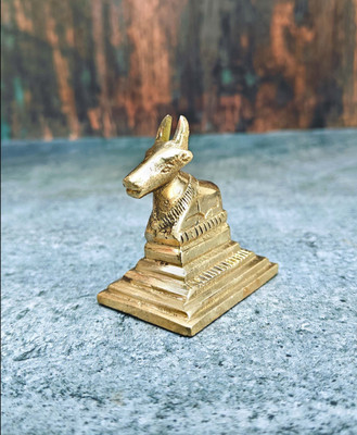 shinde exports small brass nandi idol statue vastu bull murti for pooja at mandir home Decorative Showpiece  -  6.5 cm(Brass, Gold, Gold)