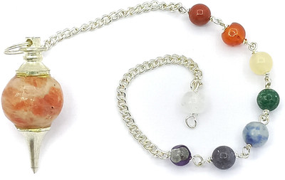 Crystalway Sunstone Healing Round Crystal Pendulum Dowsing with 7 Chakra Chain Decorative Showpiece  -  4 cm(Crystal, Multicolor)
