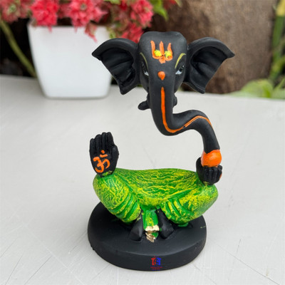 Saichha Gifts Antique finish Lord Ganesha Idols Home & Car Dashboard Decorative Showpiece  -  8 cm(Marble, Green)