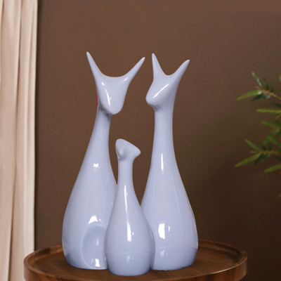 Flipkart SmartBuy Lucky Deer Statue Family Piano Finish Ceramic Figures Deer Couple showpiece Decorative Showpiece  -  25 cm(Polyresin, Grey)
