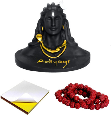 Signamio Lord Mahadev Adiyogi Shiva Statue Idol for Car Dashboard with Rudraksh Mala Decorative Showpiece  -  7 cm(Resin, Black)