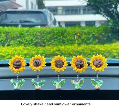Shreeyogi Mini Sunflower for Car Dashboard, Car Dashboard Decoration Items, Decorative Showpiece  -  5 cm(Plastic, Yellow)