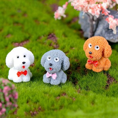 Ascension 3 Pcs Cute Dog Figurine Animal Miniature For Garden Dollhouse Car Dashboard Decorative Showpiece  -  2.5 cm(Polyresin, Multicolor)