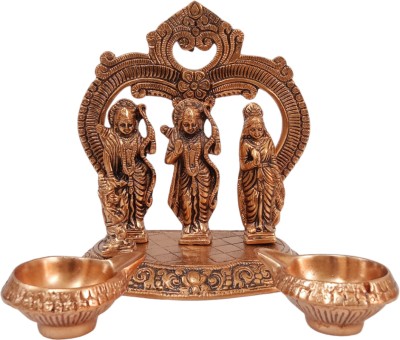 GIFTCITY Metal Copper Divine Lord Ram Darbar Idol Statue With 2 Piece Diya For Home Decor Decorative Showpiece  -  17 cm(Metal, Copper)