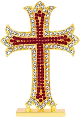 KAPRAK Christian Jesus Christ Holy Cross Idol For Car Dashboard Decorative Showpiece  -  9 cm(Metal, Red)