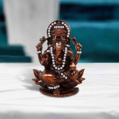 Stylewell Ganesh | Ganpati | Vighanharta Idol (Prince St-506) Statue for Car Dashboard Decorative Showpiece  -  7 cm(Metal, Copper)