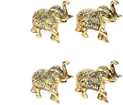Ghungroo World GOLD COLOR METAL OXIDISED FINISH SET OF HATHI Metal Elephant Set of 4 Decorative Showpiece  -  8 cm(Metal, Gold)