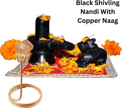 DARIDRA BHANJAN Hancrafted Black Marble Shivling Nandi Idol for Temple, Naag for pooja,Shivratri Decorative Showpiece  -  6 cm(Marble, Black)