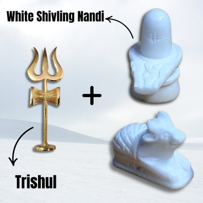 SBBCO Shivling & nandi set for office desk car dashboard gift, Brass trishul Decorative Showpiece  -  7 cm(Marble, White)