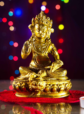 NATHAM Dhan Kuber Lord Brass Statue with Detailed Hand Engraving Decorative Showpiece  -  19 cm(Brass, Metal, Gold)