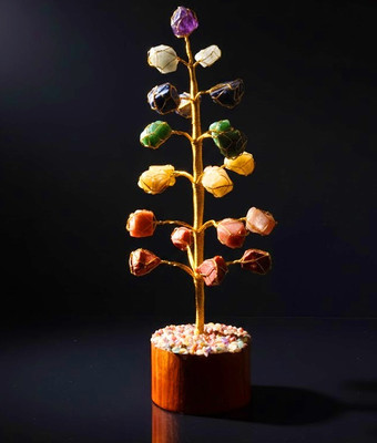 UNIQUESCRYSTAL Natural Raw Seven Chakra Healing Crystal Tree Decorative Showpiece  -  25 cm(Crystal, Multicolor)