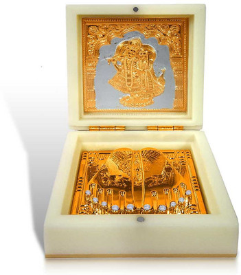 Stylewell Radha Krishna Gold Plated Wealth & Prosperity Charan Paduka Home/office/gift Box Decorative Showpiece  -  10 cm(Plastic, Gold)