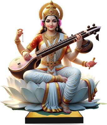 Klaybox Saraswathi Devi 2D Miniature Acrylic 5 Inch Statue for Home Temple Office & Desk Decorative Showpiece  -  15.5 cm(Polyresin, Multicolor)