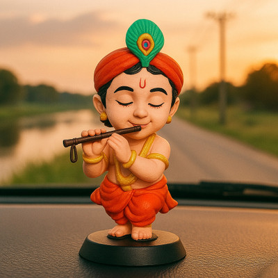 Miss Peach Lord Krishna Statue Home Decor Showpiece Gift Items For Car Dashboard God Idol Decorative Showpiece  -  10.4 cm(Polyvinyl Chloride, Orange)