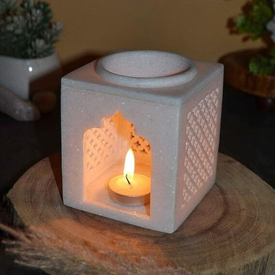MBSC Aroma Diffuser Oil Burner Temple Shape Table Decor for Home & Office Decorration Decorative Showpiece  -  10 cm(Marble, White)