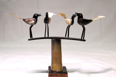 SSD Indmkt Artistic Horn Bird Family on Tree Perch Decorative Showpiece  -  25 cm(Wood, Black, Brown)