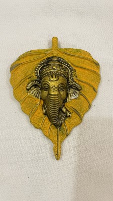 SolSha Metal Ganesha in Yellow Leaf Wall Art Decorative Showpiece  -  13 cm(Metal, Yellow)