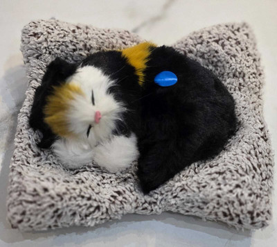 APEROL DESIGN Sleeping Cute Cat Toy for Car & Home with Activated Carbon & Meow Sound Decorative Showpiece  -  5 cm(Fabric, Black, Yellow, White)