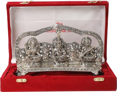 INTERNATIONAL GIF Silver Plated Laxmi Ganesh Saraswati Idol Murti With Box & Bag | For Pooja Decorative Showpiece  -  8 cm(Aluminium, Silver)