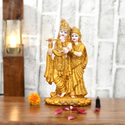 Ascension Radha Krishna ji Jugal Jodi Murti Poly Resin, Marble Crush for Home Mandir Temple Showpiece Idol Statue Gifts Home Decor Temple Pooja Golden Decorative Showpiece  -  19 cm(Polyresin, Gold)