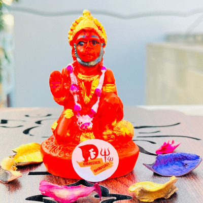 SBBCO Marble Dust Hanuman ji Murti / Bajrangbali Murti / Hanuman Ji idol Decorative Showpiece  -  8 cm(Resin, Orange)