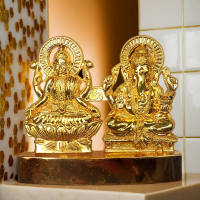 Rhaa Goddess Laxmi & Lord Ganesha Murti | Idols for Home, Office, Diwali Puja & Gifts Decorative Showpiece  -  12 cm(Metal, Gold)