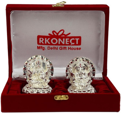 Delhi Gift House Polyresin, Brass, Silver Finish Silver Plated Laxmi Ganesh Idol (Murti) Decorative Showpiece  -  12 cm(Polyresin, Silver)