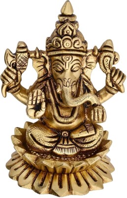 Shreeyash Kamal Ganesh Statue with Gold Finish - Ideal for Home & Office , 7.8cm height Decorative Showpiece  -  7.6 cm(Brass, Metal, Gold)