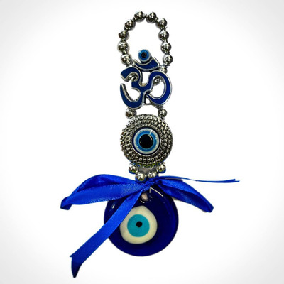 Saanwara Creations Blue Evil Eye OM Design with Blue Pendant Decorative Showpiece  -  1 cm(Metal, Blue)