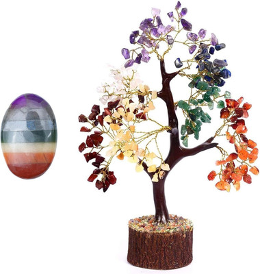 VIBESLE 7 Chakra Tree of Life & Worry Stone Artificial - Feng Shui Money Tree Decorative Showpiece  -  25 cm(Stone, Multicolor)