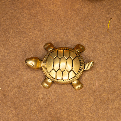 Ekhasa Pure Brass Feng Shui Tortoise for Good Luck Decorative Showpiece  -  1.5 cm(Brass, Gold)
