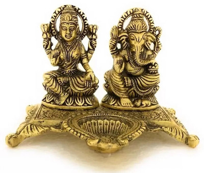 k j traders God Laxmi Ganesh Decorative Showpiece  -  10 cm(Brass, Gold)