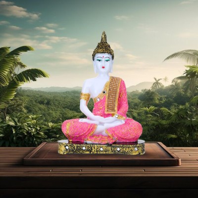 PERFECT Beautiful Lord Gautam Buddha in Meditating Position Statue for Home Decor Decorative Showpiece  -  25 cm(Marble, White, Pink)