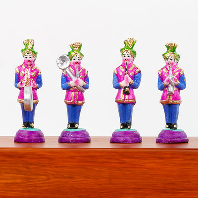 Puja N Pujari PujaNPujari Band Clay Golu Dolls Set of 4Pcs | Handcrafted Navaratri Kolu Decorative Showpiece  -  15.2 cm(Clay, Multicolor)