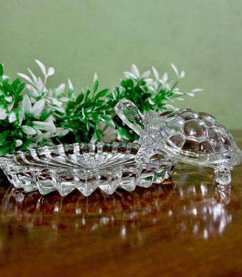 Lokpunyah Collections Crystal Turtle, Crystal tortoise / kachua with plate for home decor Decorative Showpiece  -  5 cm(Crystal, Clear)