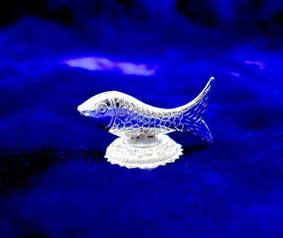 KMJ Pure Silver Fish/ Machli for Astrological and Lal Kitab Remedy (wt. 9-10 grams) Decorative Showpiece  -  2.8 cm(Silver, White)