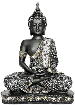 AELANA GRAPHY Gautam Buddha Statue for Home decor Big Size Decorative Showpiece  -  18 cm(Polyresin, Grey, Black)