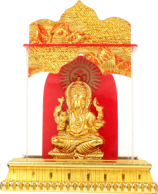 Awesome Craft Gold Plated Ganesh ji Car Dashboard Idol Handicraft Acrylic Statue Decorative Showpiece  -  10 cm(Glass, Gold)